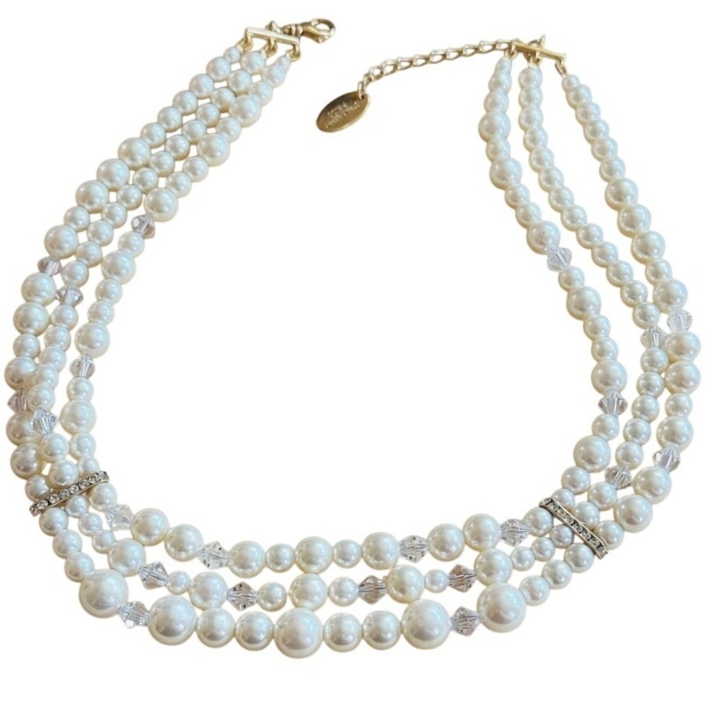 Strawberry Fields Pearl‎ Collar Necklace Multi Layered Crystal Rhinestone Beads